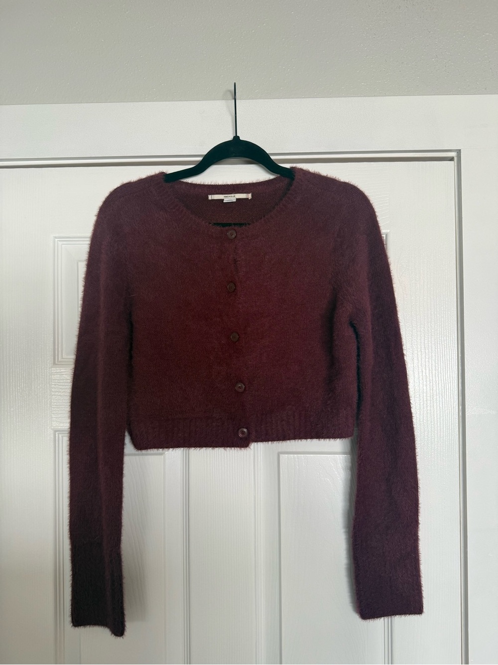 Kimchi Blue Burgundy Fuzzy Cropped Cardigan